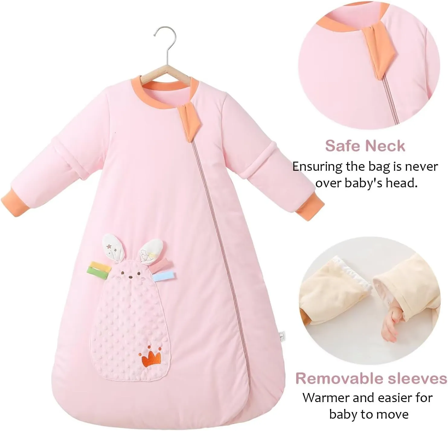 Removable Sleeve Baby Winter Sleep Sack with 2-Way Zipper 100% Cotton Infant Wearable Blanket 2.5 TOG