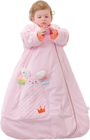 Removable Sleeve Baby Winter Sleep Sack with 2-Way Zipper 100% Cotton Infant Wearable Blanket 2.5 TOG