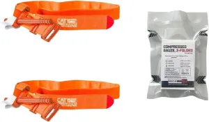 Rescue Essentials Bleeding Control Combo with Compressed Gauze and (2) Combat Application Tourniquets (Orange)