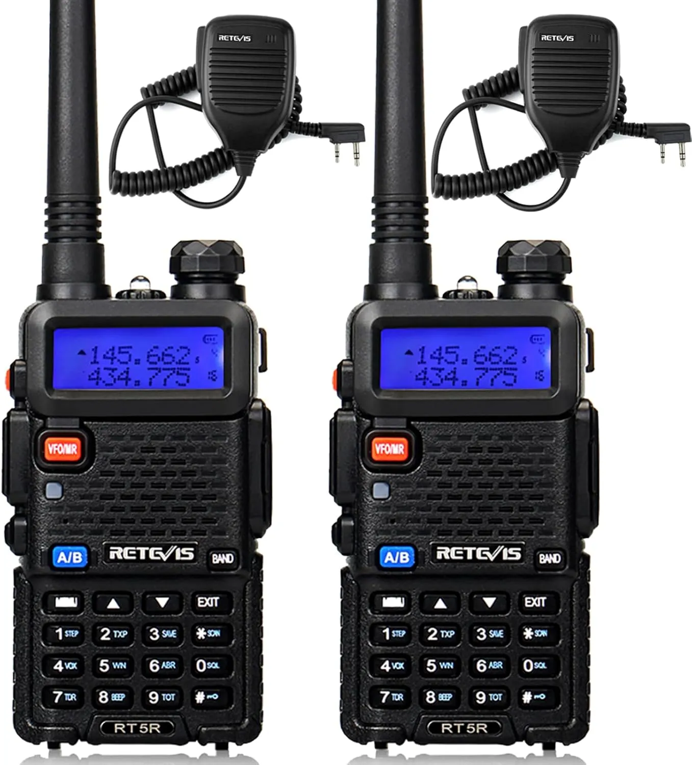 Retevis RT-5R 2 Way Radio Long Range, Walkie Talkies with Shoulder Mic, Dual Band, 128CH, High Power, Handheld Two Way Radios, 1400mAh Rechargeable Ham Radio for Hunt, Hiking, Sking (2 Pack)