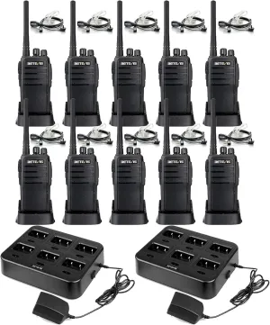 Retevis RT21 Walkie Talkies(10 Pack) Bundle with Six-Way Charger(2 Pack) with Earpiece,2 Way Radio Long Range,Rugged Emergency Alarm,Handfree, Portable FRS Two Way Radios for Warehouse Education