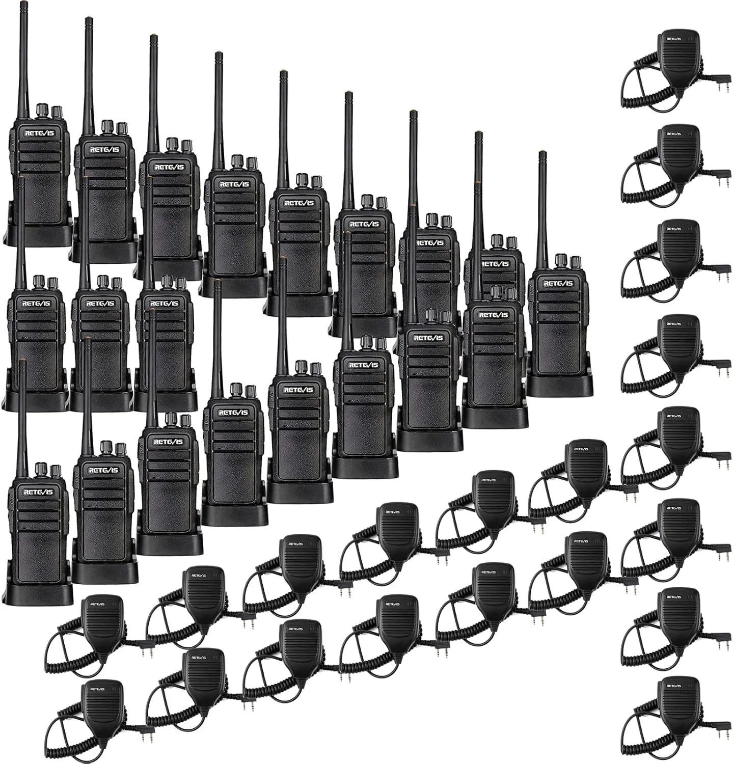 Retevis RT21 Walkie Talkies(20 Pack) Bundle with Speaker Mic(20 Pack),Two Way Radio Long Range Rechargeable,Rugged 2 Way Radios,Stable Strong Signal,for Business Education Manufacturing