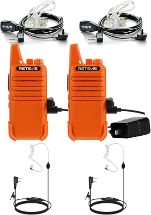 Retevis RT22 Two Way Radio(2 Pack) with AI Active Noise Reduction Walkie Talkie Earpiece(2 Pack), Long Range Walkie Talkies for Adults, Rechargeable Mini Two-Way Radios with Earpiece, VOX Handsfree