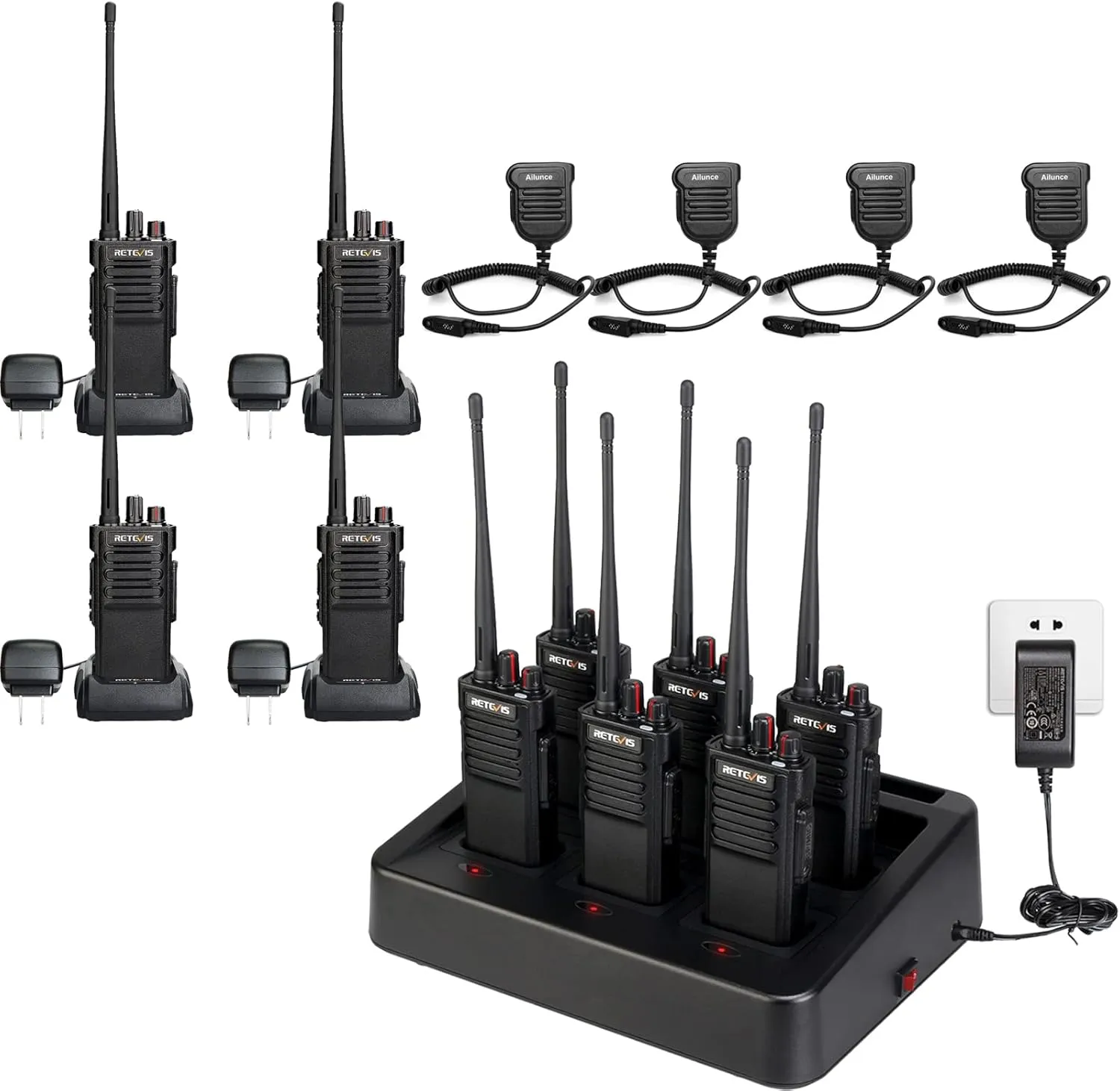 Retevis RT29 2 Way Radio Long Range, Rugged Walkie Talkies with Waterproof Speaker Mic(4 Pack) Bundle with Retevis RT29 Two Way Radios(6 Pack) Include Multi Unit Charging Station