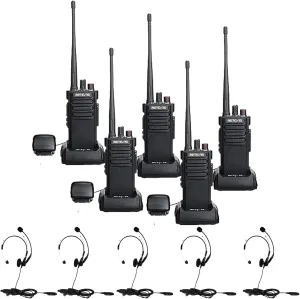 Retevis RT29 2 Way Radio Long Range(5 Pack) with Two Way Radio Headset(5 Pack), IP67 Waterproof Walkie Talkies,700,000 sq. ft/50 Floor Range Heavy Duty Two Way Radio, 3200mAh Battery