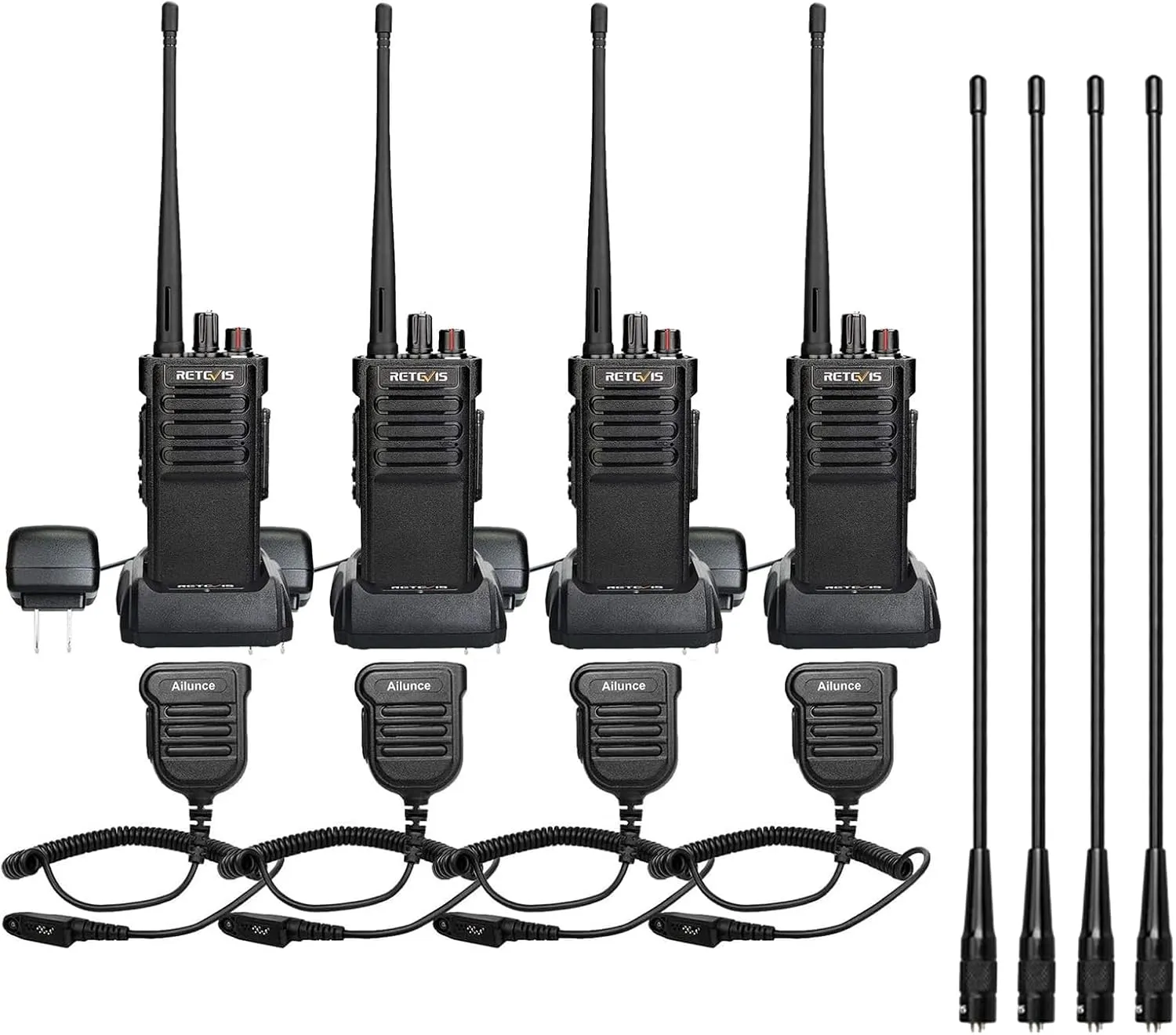 Retevis RT29 2 Way Radio(4 Pack) Bundle with Antenna(4 Pack),High Power Heavy Duty Two Way Radio Long Range,Rugged Walkie Talkies with Waterproof Speaker Mic 3200mAh Battery