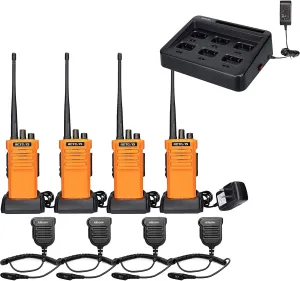 Retevis RT29 2 Way Radios(4 Pack), RT29 Walkie Talkie Six-Way Charger(1 Pack),Rugged Walkie Talkies with Waterproof Speak Mic 3200mAh Battery