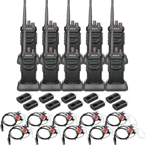 Retevis RT48 Walkie Talkie Waterproof(10 Pack) with IP66 Waterproof Earpiece(10 Pack),Walkie Talkies for Adults,Long Range,Rugged,Portable FRS Two-Way Radios for Commercial Construction