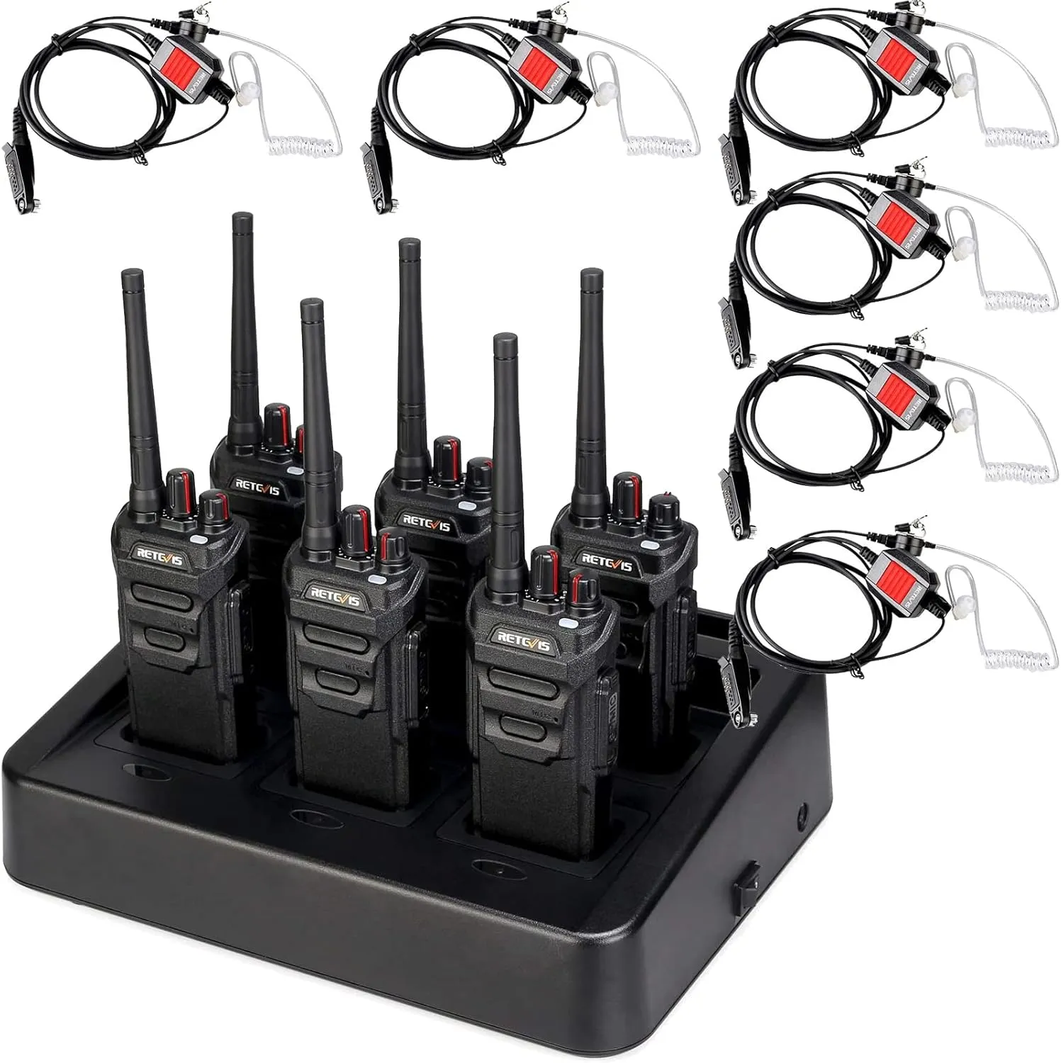 Retevis RT48 Waterproof Walkie Talkie with Earpiece,Long Range 2 Way Radio with 6 Way Multi Unit Charger,Rugged Two Way Radio for Construction(6 Pack)