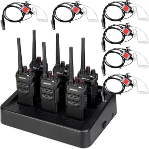 Retevis RT48 Waterproof Walkie Talkie with Earpiece,Long Range 2 Way Radio with 6 Way Multi Unit Charger,Rugged Two Way Radio for Construction(6 Pack)