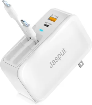 Retractable Wall Charger, 40W Dual Retractable Phone Charger Block Wall Plug with USB A/USB C Ports, Travel and PD Fast Charging for iPhone 16/15/14/13/12, Pad, Tablet and More