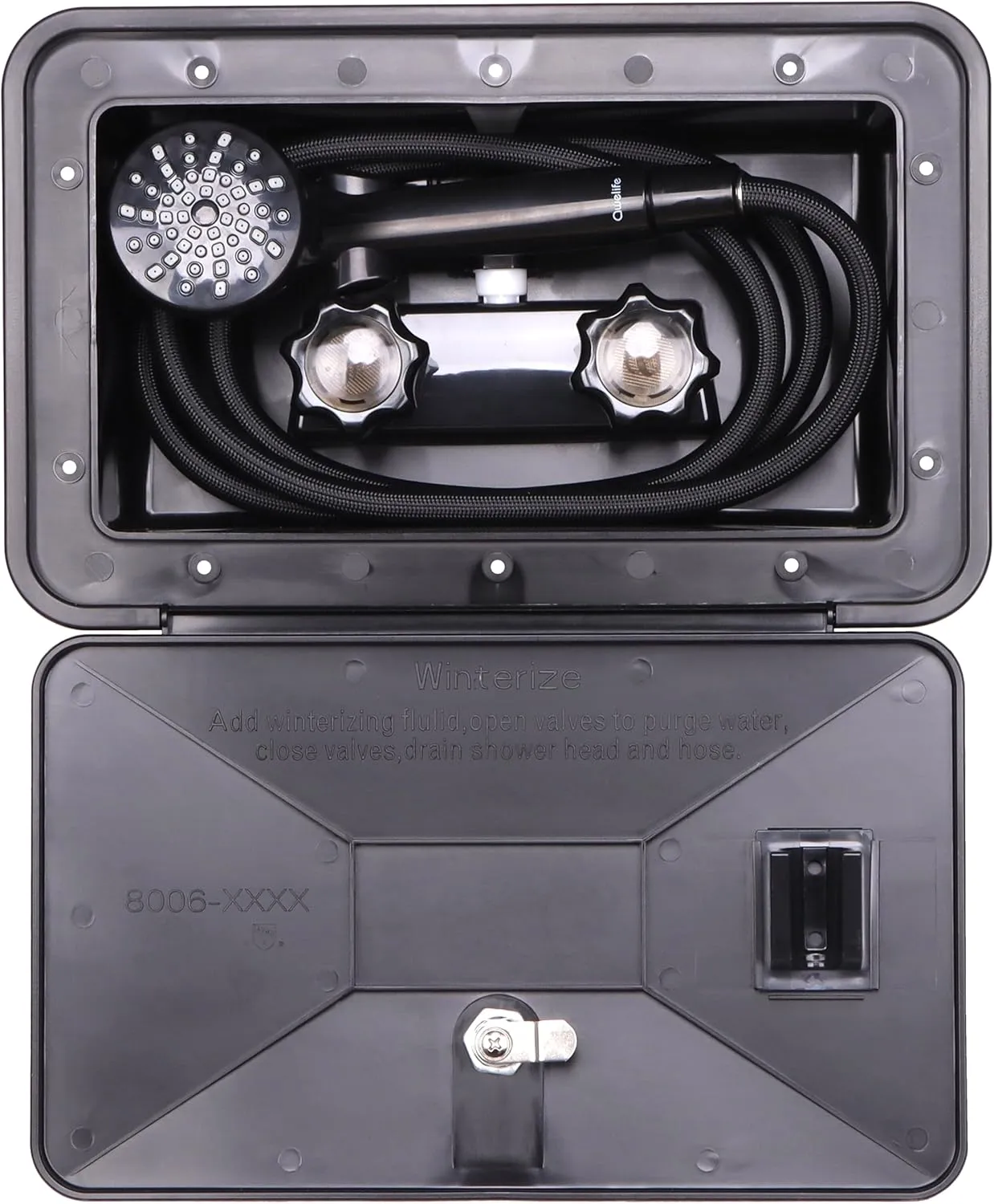 RV Outdoor Shower Exterior Shower Box Kit for RV, Camper, Van, Travel Trailer, Motorhome and Boat, Black