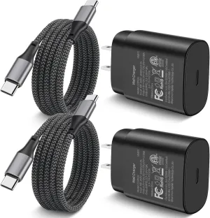 S25 Edge Samsung Super Fast Phone Charger, 2Pack 25W USB C Wall Charger 6FT Braided Type C Fast Charging Cord for Samsung Galaxy S25 Edge/S25/S24/S23/S22 Ultra/S21/S20, A55/A54, Note 20/10, Android