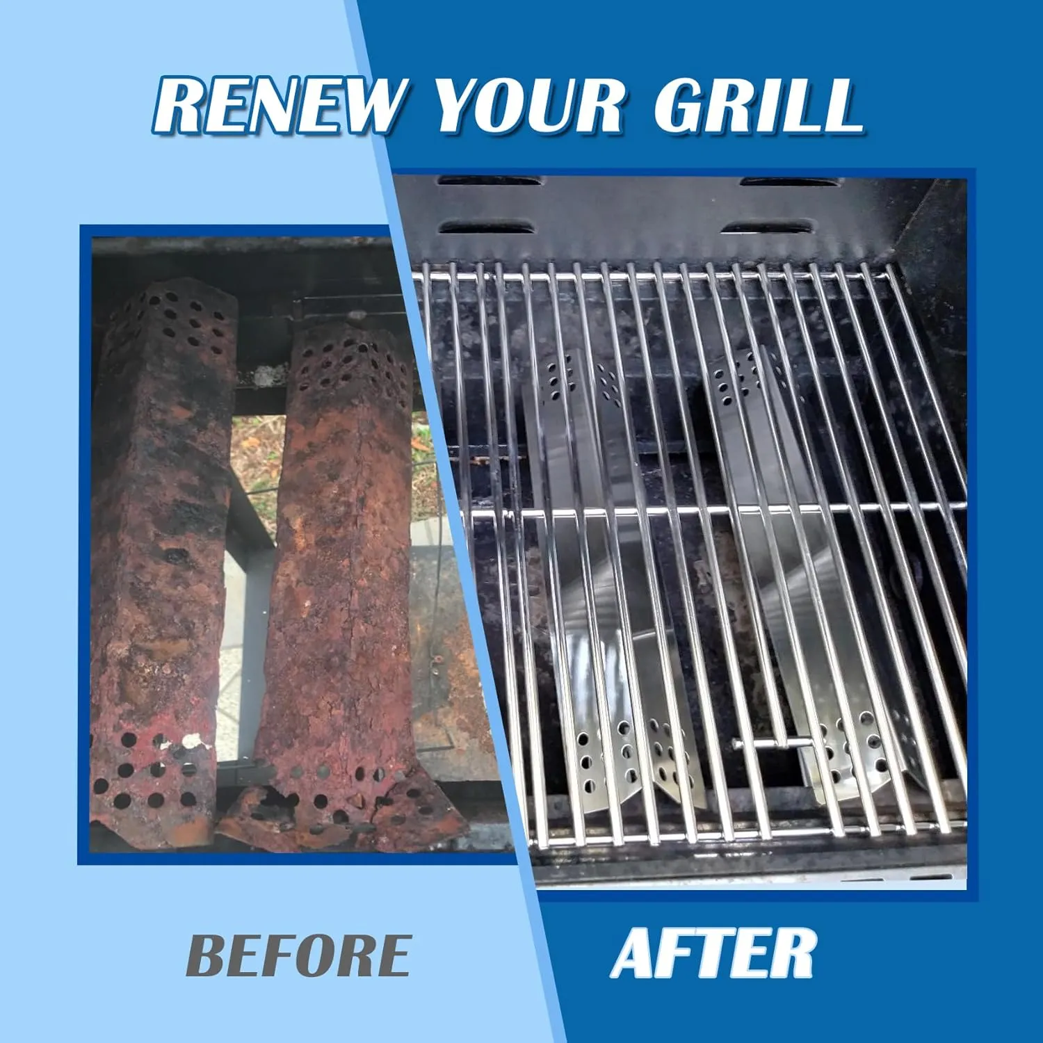 SafBbcue Grill Parts Kit for Home Depot Nexgrill 4 burner 720-0830H 720-0830A 720-0783E 720-0783C Replacement Parts for Expert Grill 720-0789H Stainless Steel Heat Plates & Cooking Grates for Nexgrill
