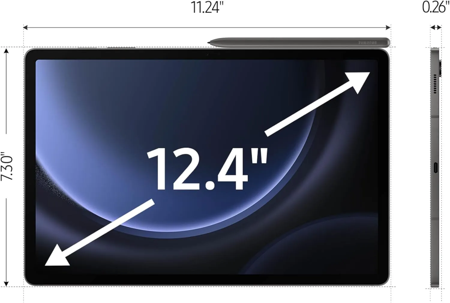 SAMSUNG Galaxy Tab S9 FE  Plus 12.4” 128GB Android Tablet, Long Battery Life, Powerful Processor, S Pen, 8MP Camera, Lightweight Durable Design, Expandable Storage, US Version, 2023, Gray