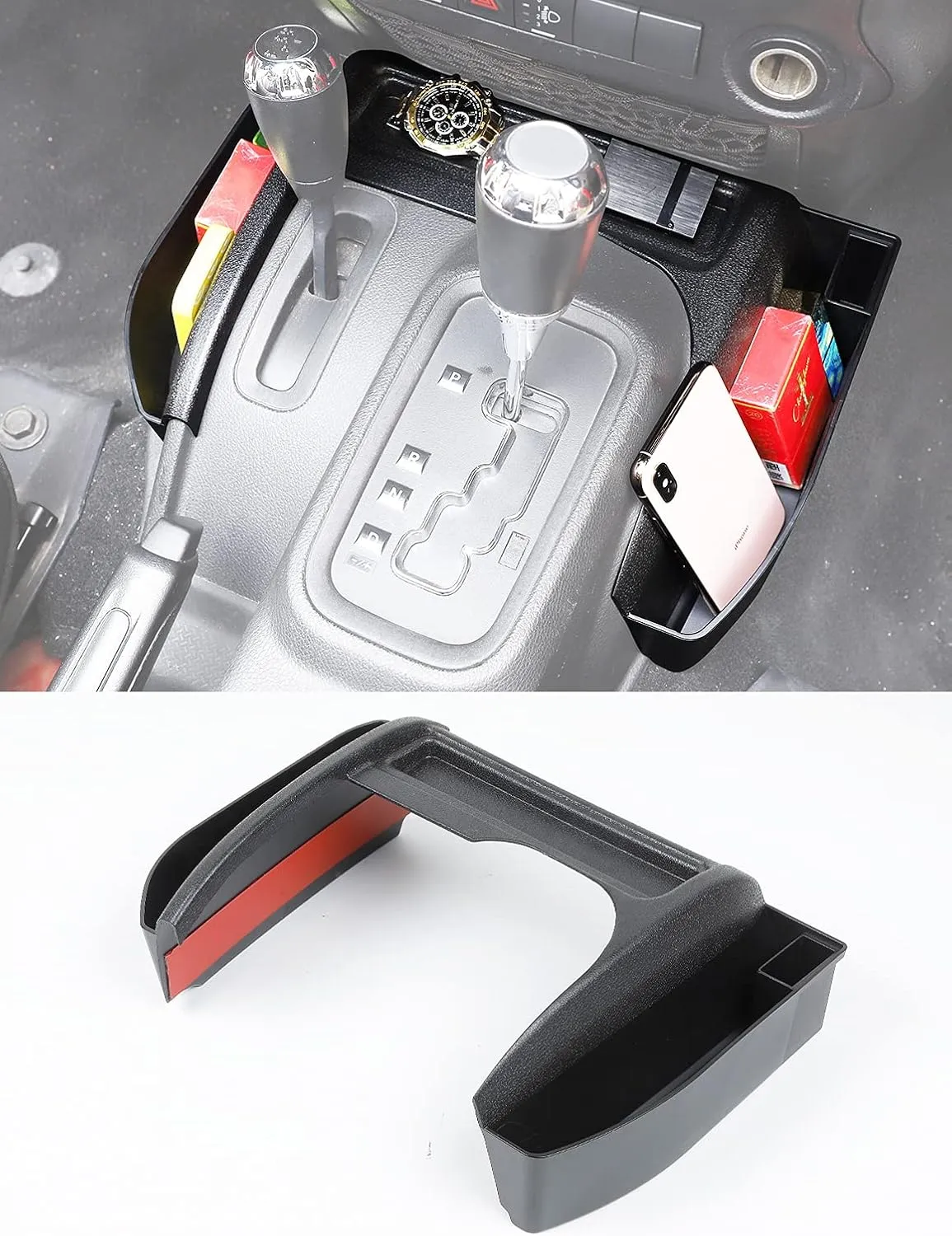 Savadicar GT-3 JK Shifter Storage Box, Gear Shift Console Side Tray Organizer for 2011-2018 Jeep Wrangler JK JKU, Interior Accessories, Reserved USB Charger Extender Slot, Black