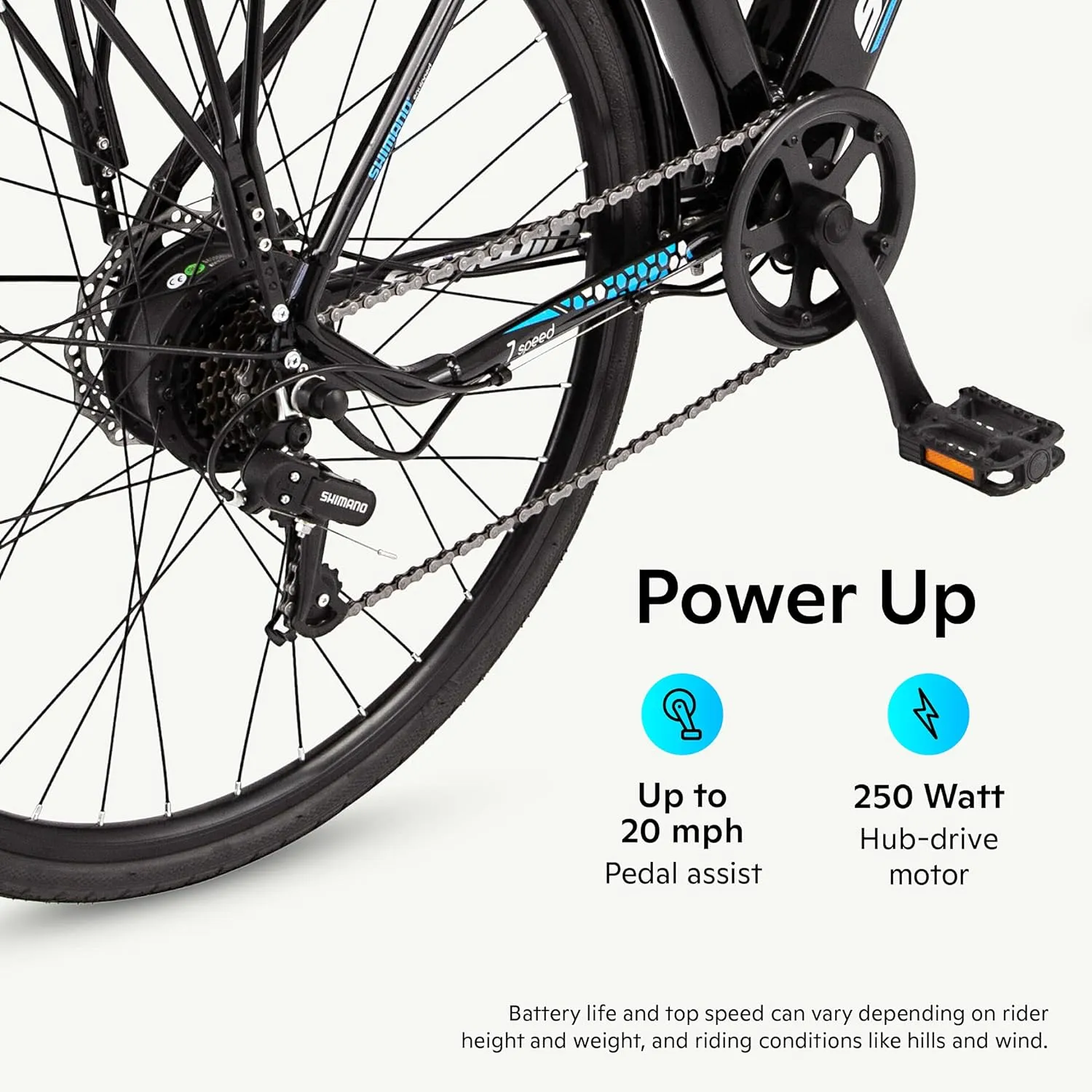 Schwinn Kettle Valley Electric Bike for Adults, 18.5-Inch Lightweight Aluminum eBike Frame, 375Wh Battery, 7 Speed, 700c Wheels, Gloss Black