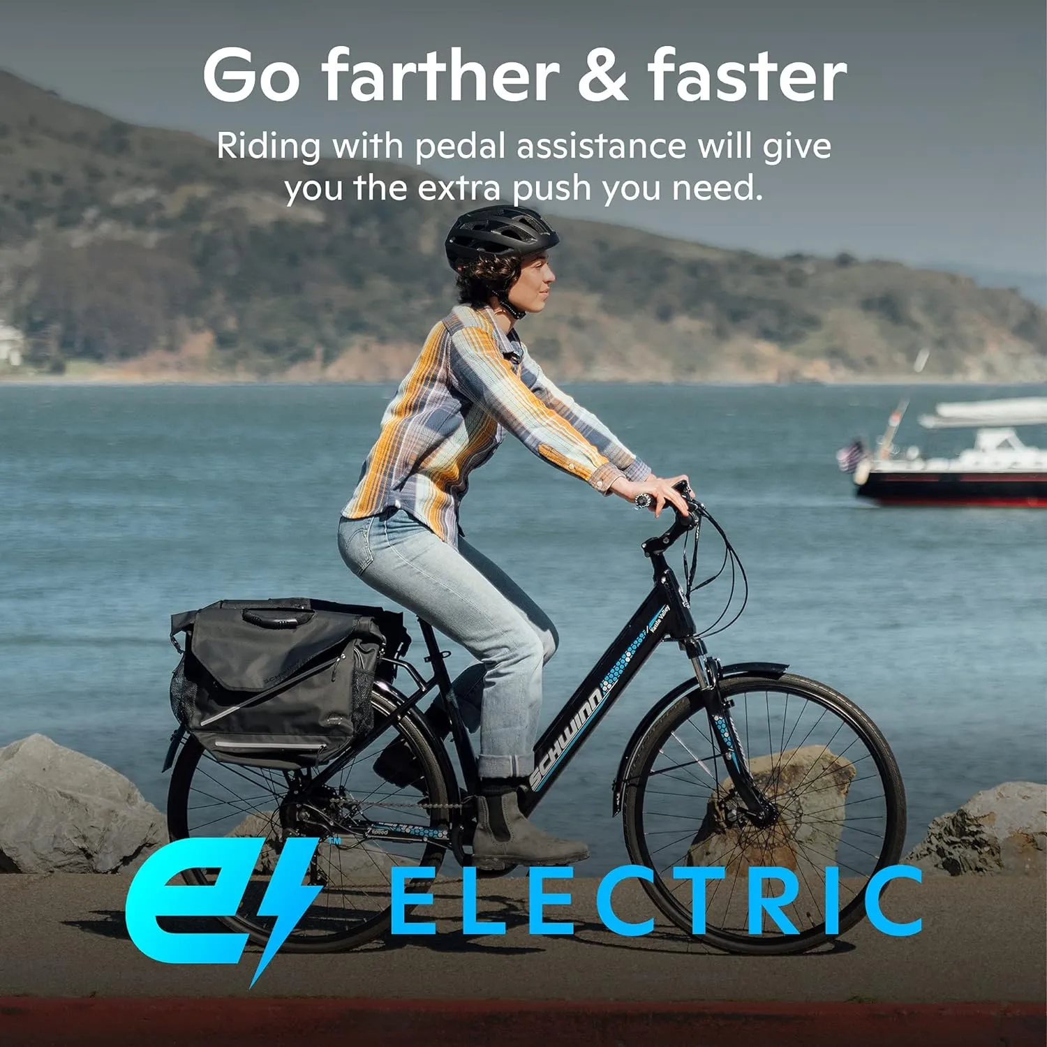 Schwinn Kettle Valley Electric Bike for Adults, 18.5-Inch Lightweight Aluminum eBike Frame, 375Wh Battery, 7 Speed, 700c Wheels, Gloss Black