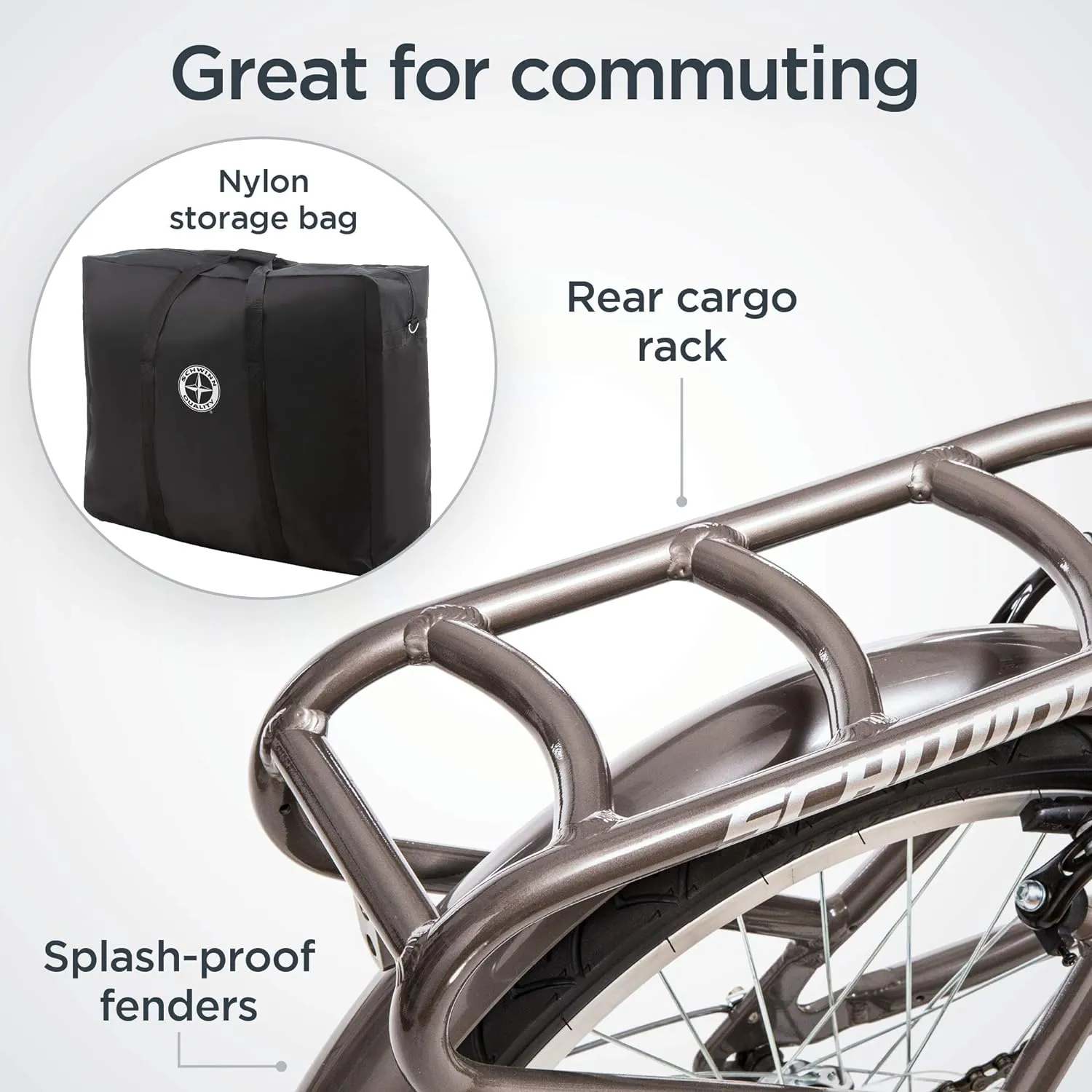 Schwinn Loop Adult Folding Bike, Men and Women, 20-inch Wheels, 7-Speed Drivetrain, Rear Cargo Rack, Carrying Bag Included for Storage