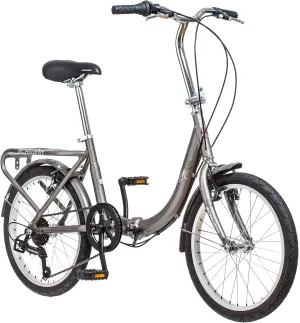 Schwinn Loop Adult Folding Bike, Men and Women, 20-inch Wheels, 7-Speed Drivetrain, Rear Cargo Rack, Carrying Bag Included for Storage