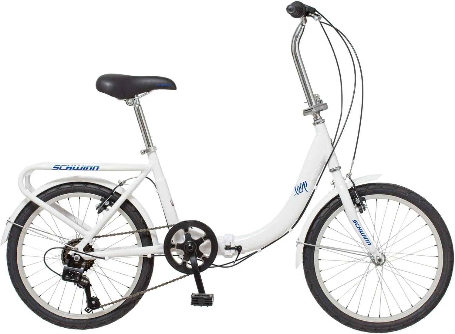 Schwinn Loop Adult Folding Bike, Men and Women, 20-inch Wheels, 7-Speed Drivetrain, Rear Cargo Rack, Carrying Bag Included for Storage