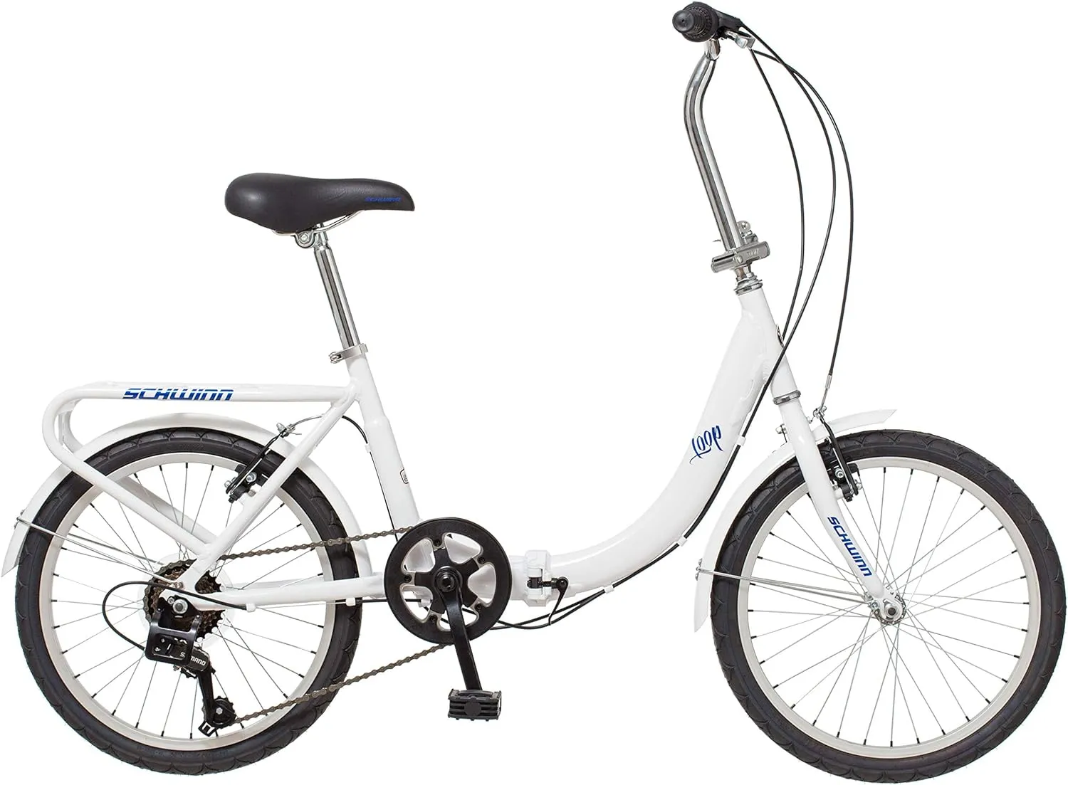 Schwinn Loop Adult Folding Bike, Men and Women, 20-inch Wheels, 7-Speed Drivetrain, Rear Cargo Rack, Carrying Bag Included for Storage