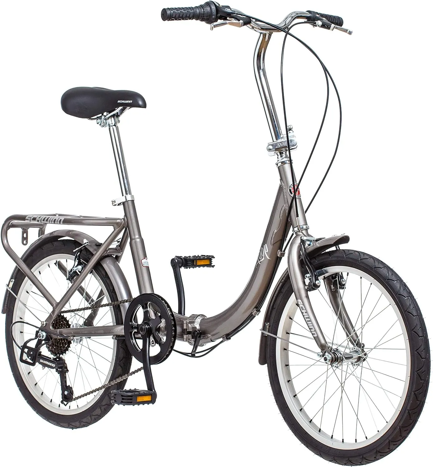 Schwinn Loop Adult Folding Bike, Men and Women, 20-inch Wheels, 7-Speed Drivetrain, Rear Cargo Rack, Carrying Bag Included for Storage