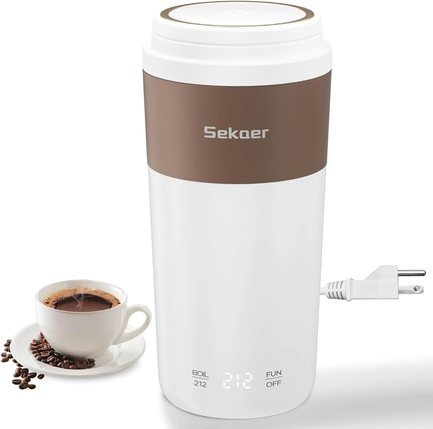Sekaer Travel Portable Kettle, Dual Voltage 110-240V, Mini Electric Kettle for Tea Coffee, 304 Stainless Steel Small Hot Water Boiler, 4 Temp Presets & Auto Shut-Off 350mL, SKE-835-B