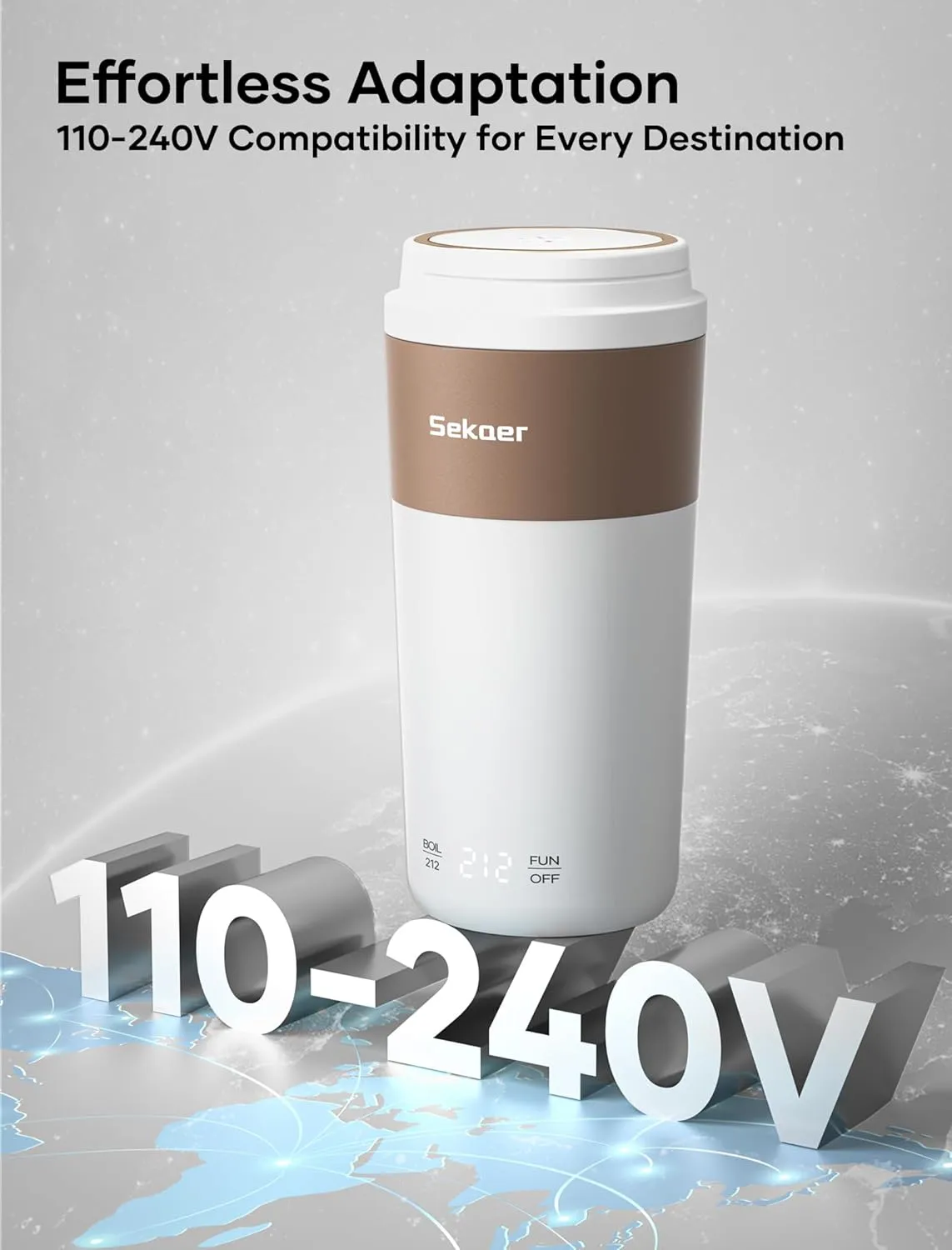 Sekaer Travel Portable Kettle, Dual Voltage 110-240V, Mini Electric Kettle for Tea Coffee, 304 Stainless Steel Small Hot Water Boiler, 4 Temp Presets & Auto Shut-Off 350mL, SKE-835-B