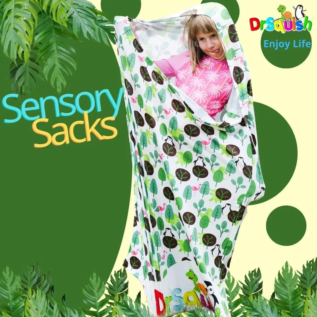 Sensory Bags - Calming Body Wrap - Breathable Sensory Sack/Sleeve for Toddler Boys and Girls (Green and White)