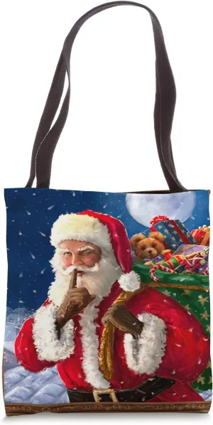 Silent Funny Santa Carrying Sack Christmas Winter Snowy Tote Bag