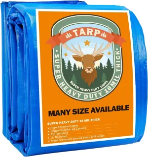 Small Tarp, Tarps Heavy Duty Waterproof 5x7, Waterproof Plastic Poly 16 Mil Thick Tarpaulin with Metal Grommets Every 19.5 Inches - Emergency Rain Shelter, Outdoor Cover, and Camping Use