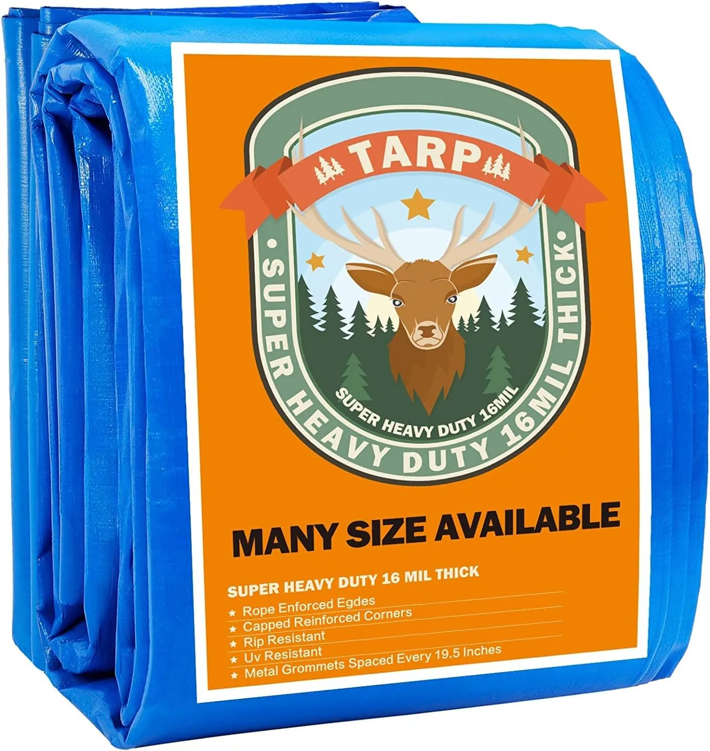 Small Tarp, Tarps Heavy Duty Waterproof 5x7, Waterproof Plastic Poly 16 Mil Thick Tarpaulin with Metal Grommets Every 19.5 Inches - Emergency Rain Shelter, Outdoor Cover, and Camping Use