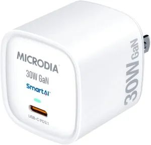 SmartCube Nano GaN USB-C 30W Wall Charger Block, PD 3.1, QC4.0, PPS, SmartAI™ Charging, USB-IF Certified (White, US)