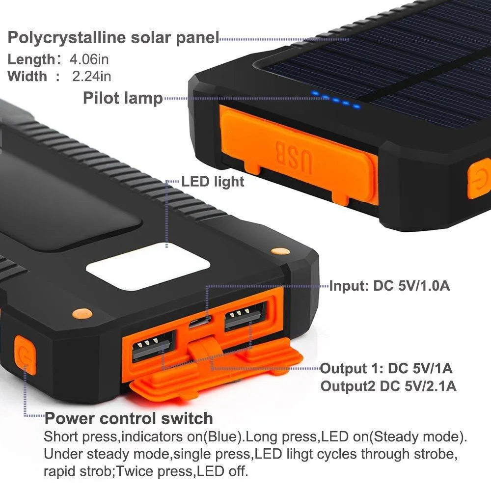Solar Waterproof Power Bank 30000mAh