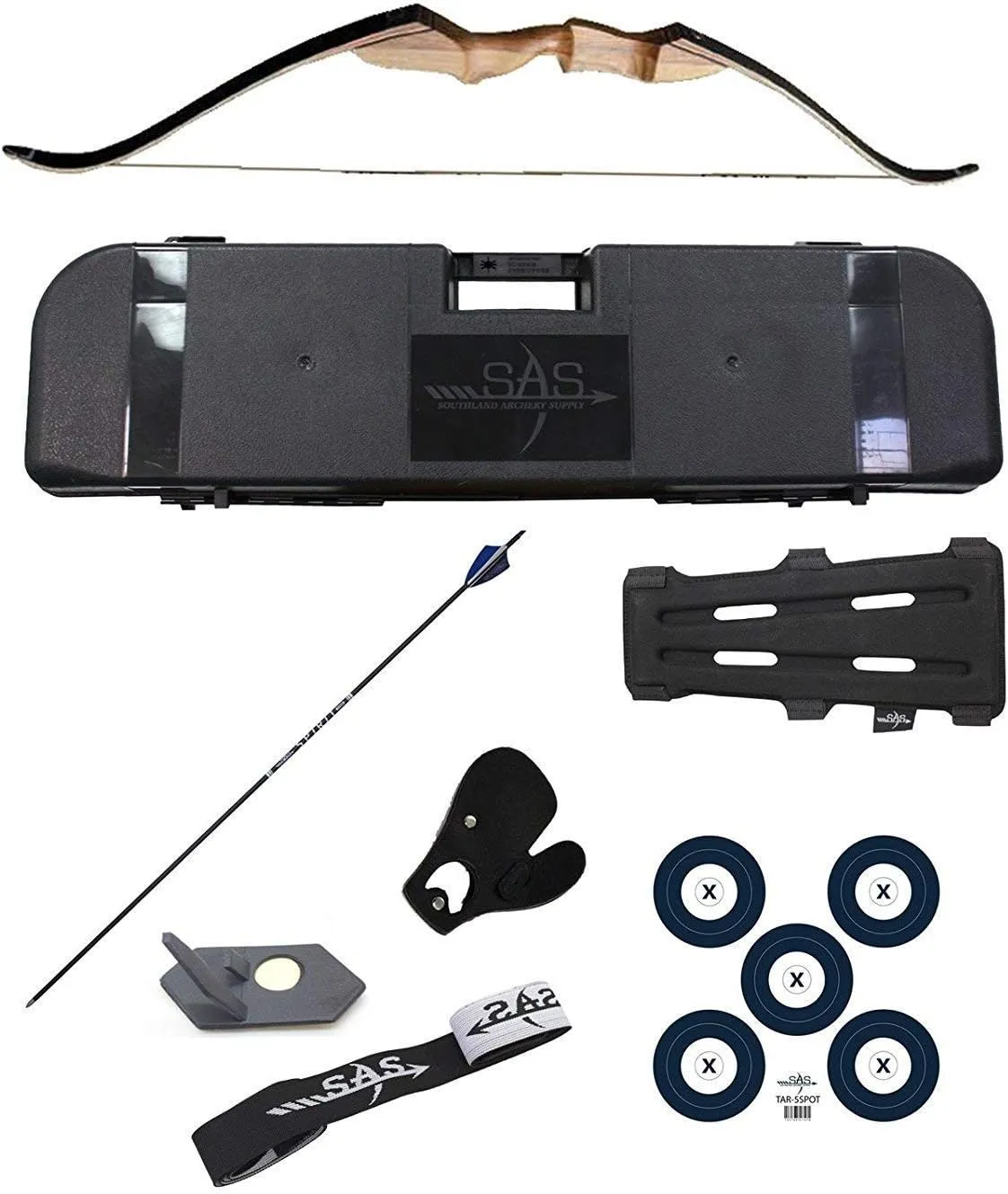 Southland Archery Supply SAS Sage Take Down Recurve Bow Combo Travel Package Kit with Flight Approved Hard Case, Armguard, Stringer, Arrow Rest and Paper Target