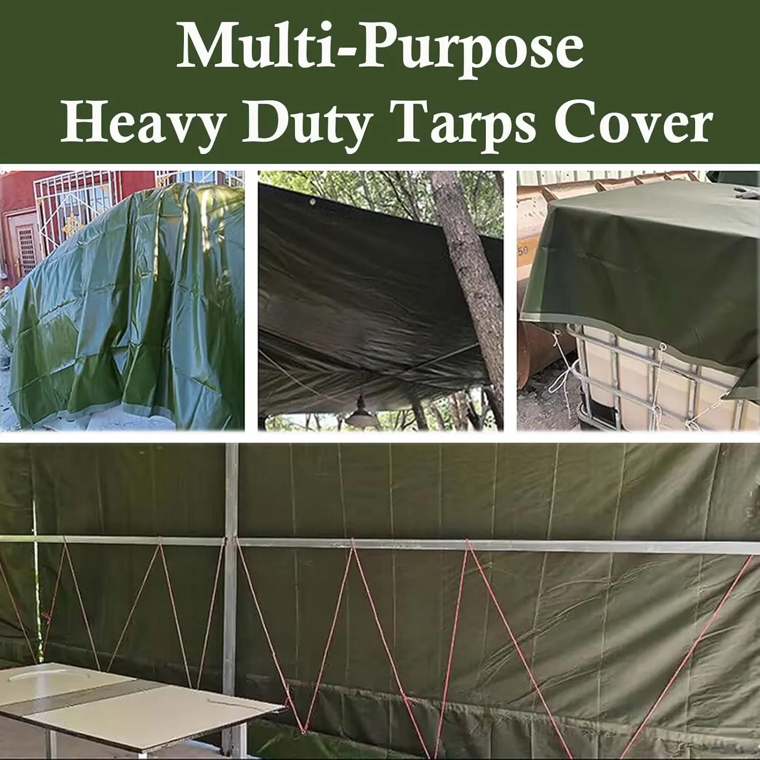 SRHIMEOS 6' x 10' Heavy Duty Green Canvas Tarp, Waterproof Camping Tarps Cover with Rustproof Grommets, 30 Mil Thickness Tarpaulin for Outdoor Pool, UV Blocking and Tear Resistant