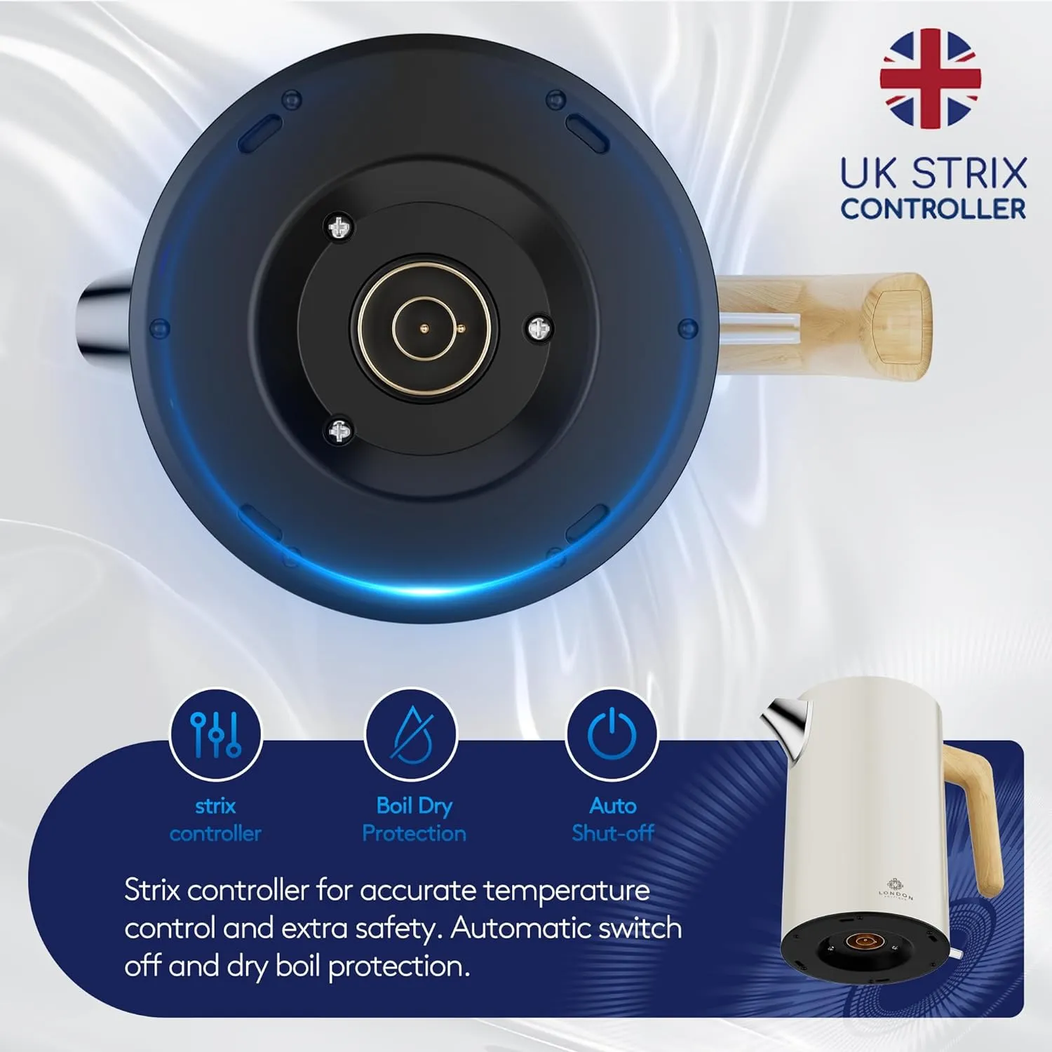 Stainless Steel Fast Boil Kettle, Cordless Kettles Electric, 3KW Quiet Boil Kettle, White Wood Effect Electric Tea Kettle, Water Kettle