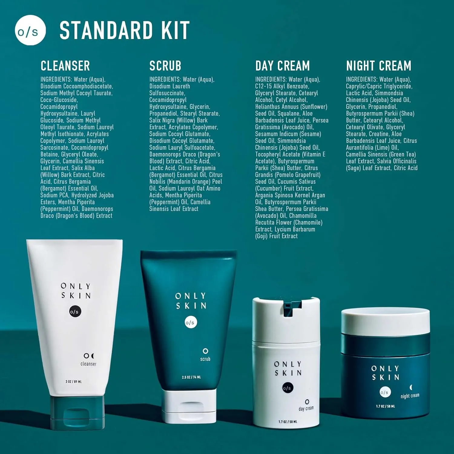 Standard Skin Care Kit, 4-Piece, Face Cleanser, Face Scrub, Day Cream & Night Moisturizer Gift Set, Back To School Gifts