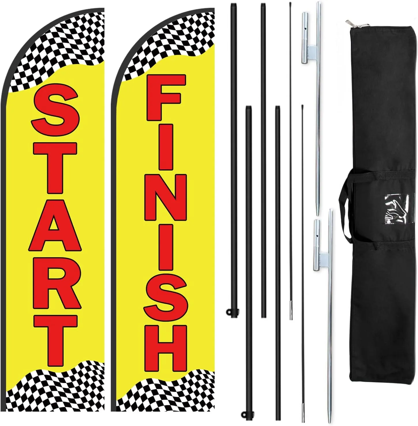 Start Finish Line Banner with Feather Flag Pole Kit for Races Marathons Special Events, 8 ft Advertising Flag 12 ft Flagpole with Ground Spike Packed in Travel Bag