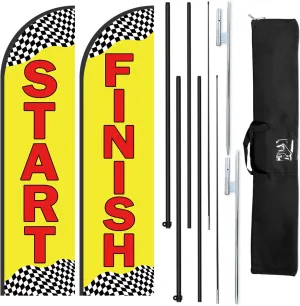 Start Finish Line Banner with Feather Flag Pole Kit for Races Marathons Special Events, 8 ft Advertising Flag 12 ft Flagpole with Ground Spike Packed in Travel Bag