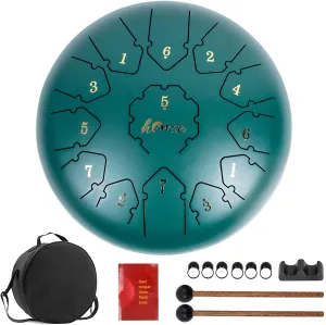 Steel Tongue Drum, Horse 12 Inch 13 Tones Tank Drum C Key Percussion Steel Drum Kit with Drum Mallets Note Stickers Finger Picks Mallet Bracket and Gig Bag…