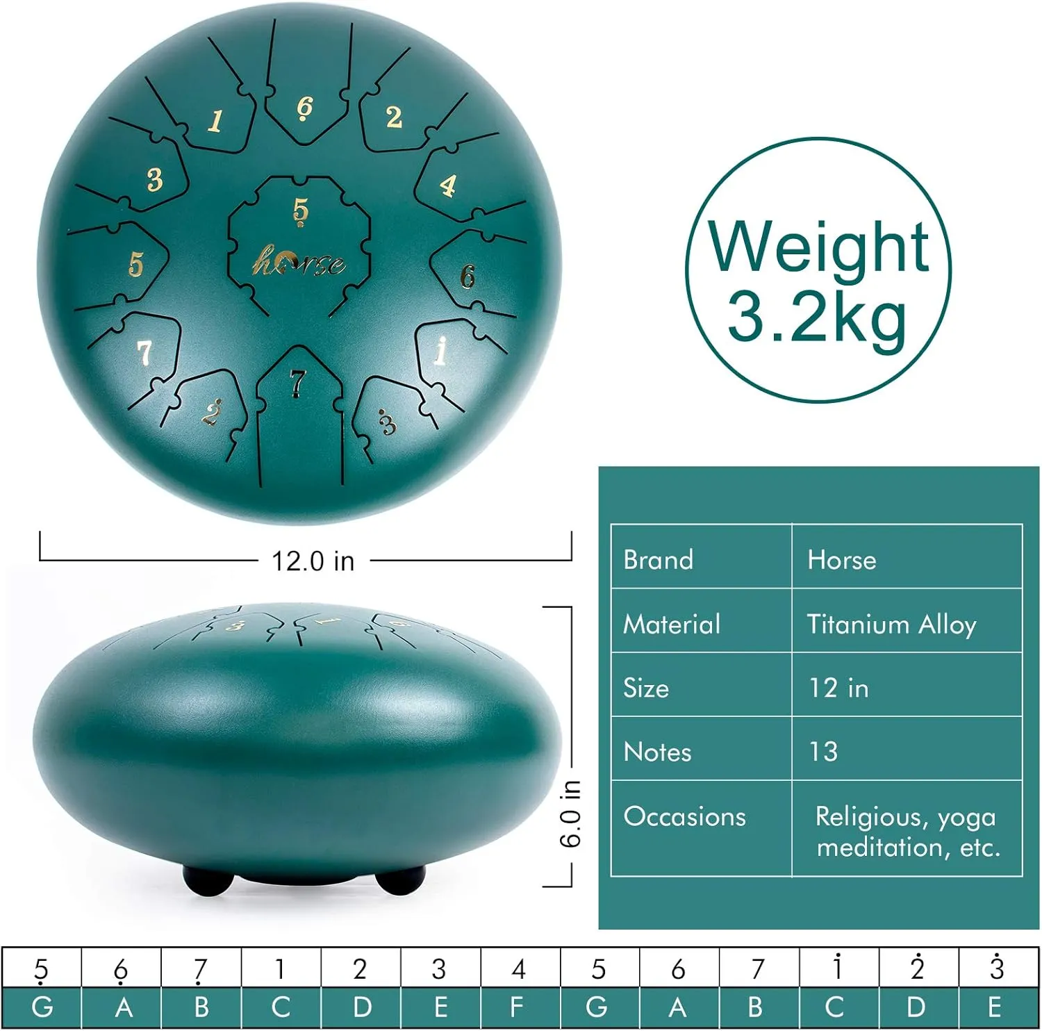 Steel Tongue Drum, Horse 12 Inch 13 Tones Tank Drum C Key Percussion Steel Drum Kit with Drum Mallets Note Stickers Finger Picks Mallet Bracket and Gig Bag…