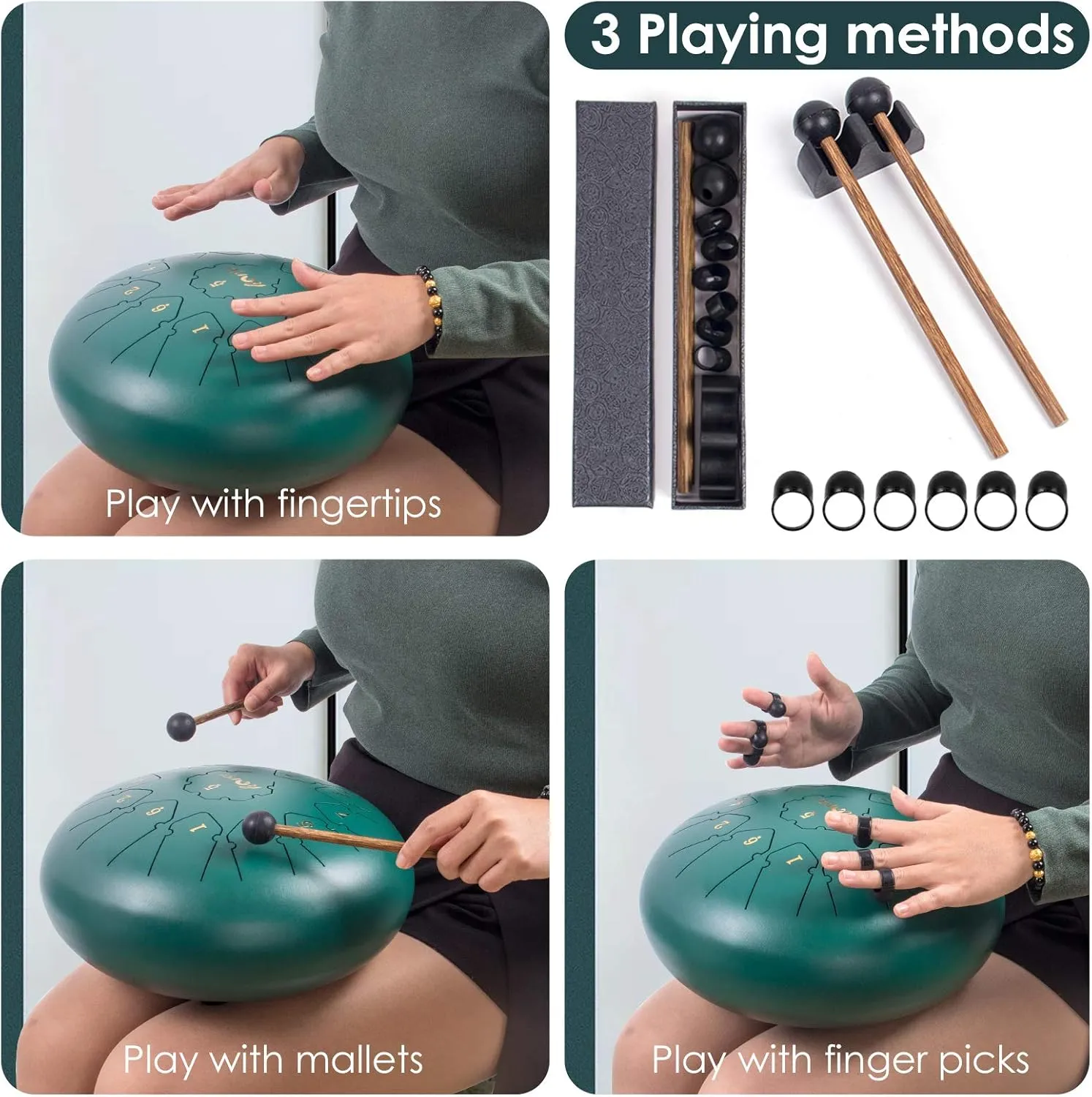 Steel Tongue Drum, Horse 12 Inch 13 Tones Tank Drum C Key Percussion Steel Drum Kit with Drum Mallets Note Stickers Finger Picks Mallet Bracket and Gig Bag…