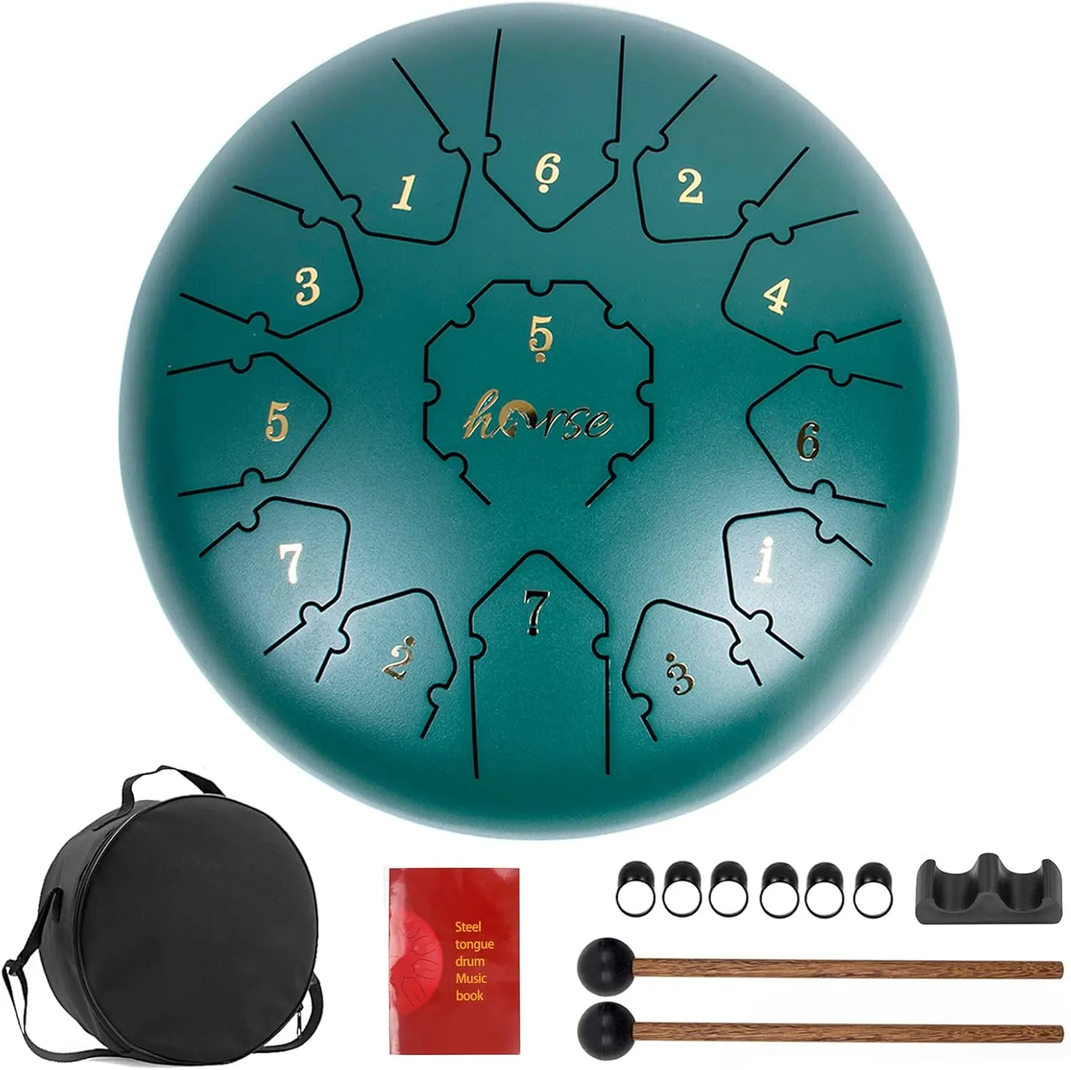 Steel Tongue Drum, Horse 12 Inch 13 Tones Tank Drum C Key Percussion Steel Drum Kit with Drum Mallets Note Stickers Finger Picks Mallet Bracket and Gig Bag…
