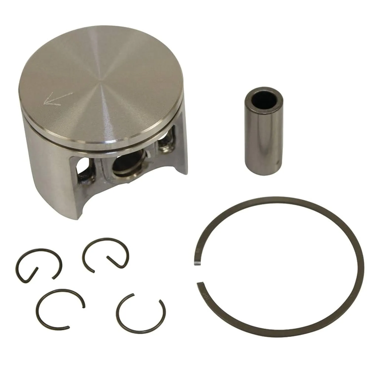 Stens 632-920 Metal Piston Kit, Replaces Dolmar: 394 132 111, 394 132 112, 395 132 050, Makita: 394 132 111, 394 132 112, 395 132 050, Includes Piston, Rings, Pin and Clips, 50 mm Bore, Silver