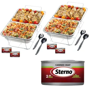 Sterno Buffet Kit Disposable Chafing Dish Buffet Set - Chafing Dishes for Buffet with Green Canned Heat - Catering Food Warmers & Food Warming Trays for Buffet Party - 18-Piece Chafing Dish Set