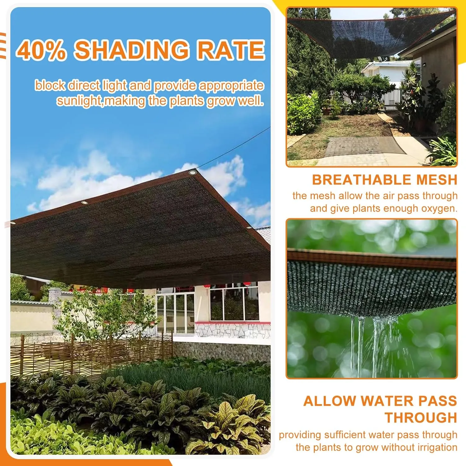 Storystore 40% Shade Cloth with Grommets, 10Ft x 16.4Ft Garden Mesh Shade Tarp Sun Shade Net for Greenhouse, Cover, Patio, Plant, Flower, Chicken, Coop