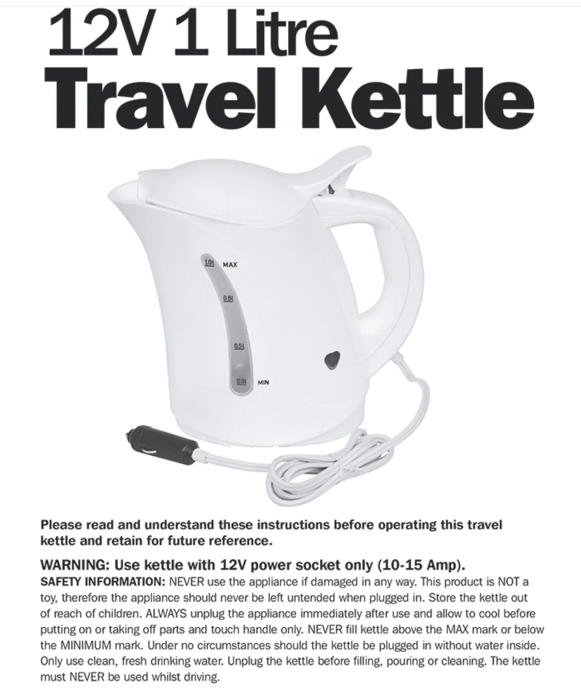 Streetwize 1Litre 12volt Travel Kettle