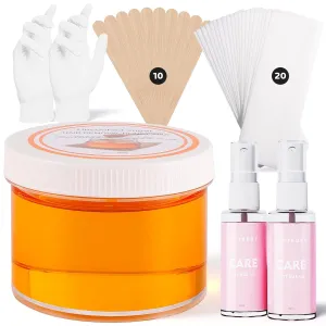 Sugar Wax Kit for Hair Removal: 300g/10.6oz Organic Sugaring Wax for Face Body Legs Bikini Back - with Large Strips and Sticks, Care Oils, Gloves